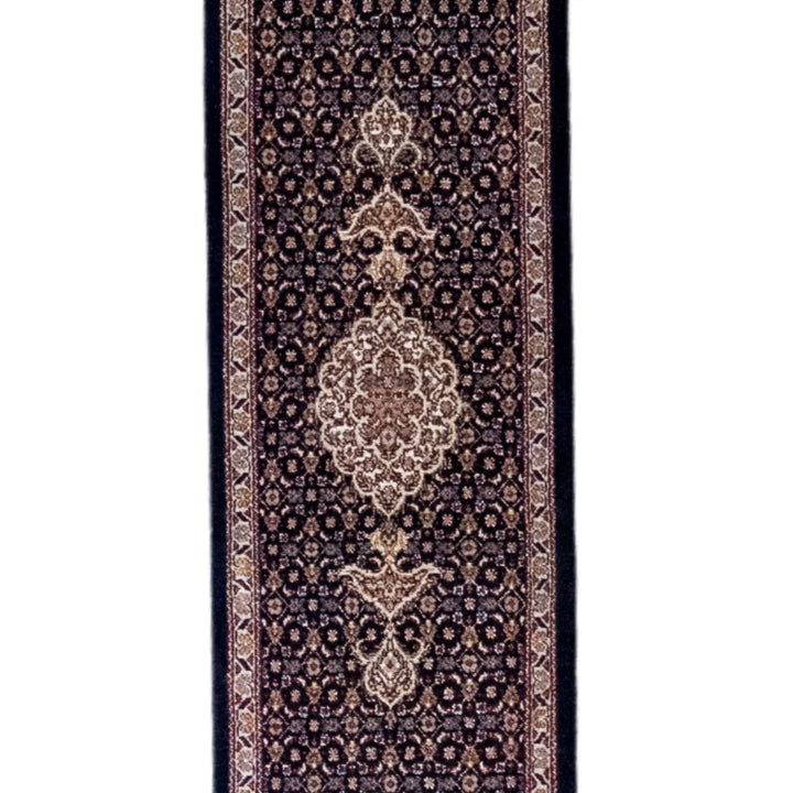 1' 1" x 4' 6" - NAVY AND GRAY TABRIZ FISH DESIGN PERSIAN RUG ( 33 x 137 CM )