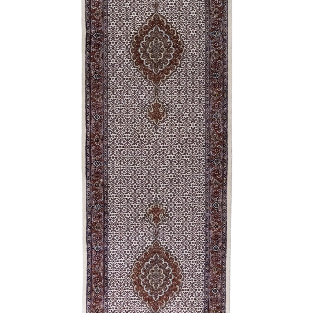 2' 9" x 9' 10" - BEIGE AND ROSE TABRIZ FISH DESIGN PERSIAN RUG ( 84 x 300 CM )