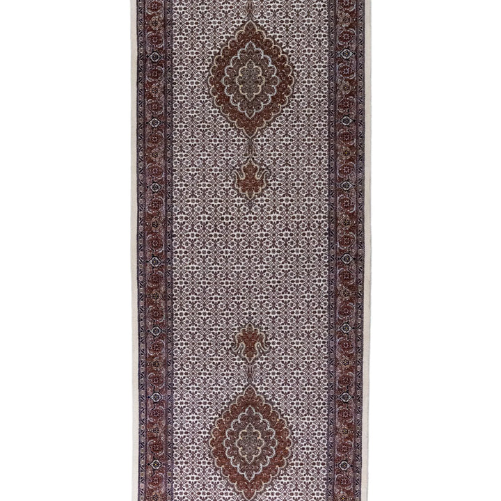 2' 9" x 9' 10" - BEIGE AND ROSE TABRIZ FISH DESIGN PERSIAN RUG ( 84 x 300 CM )