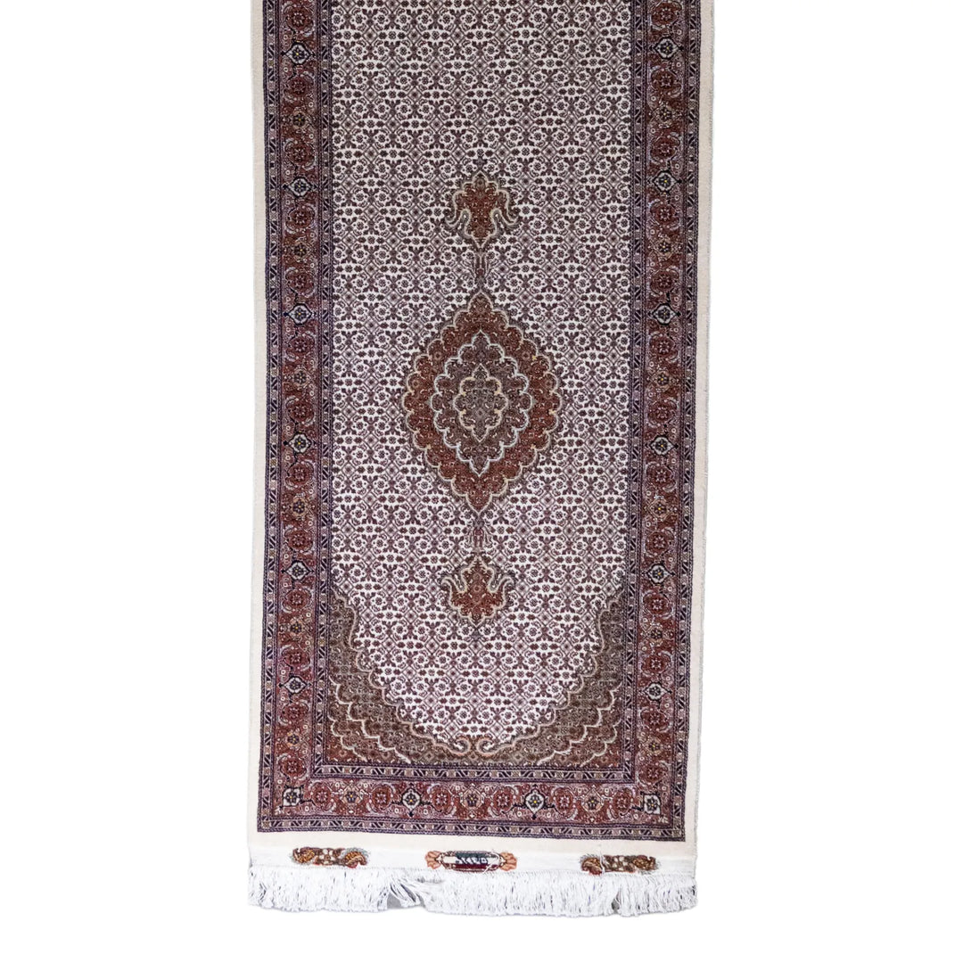 2' 9" x 9' 10" - BEIGE AND ROSE TABRIZ FISH DESIGN PERSIAN RUG ( 84 x 300 CM )