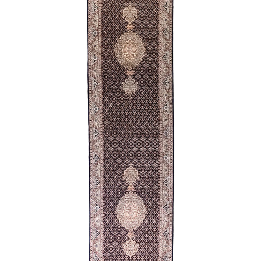 2' 7" x 11' 6" - NAVY AND GRAY TABRIZ FISH DESIGN PERSIAN RUG ( 79 x 350 CM )