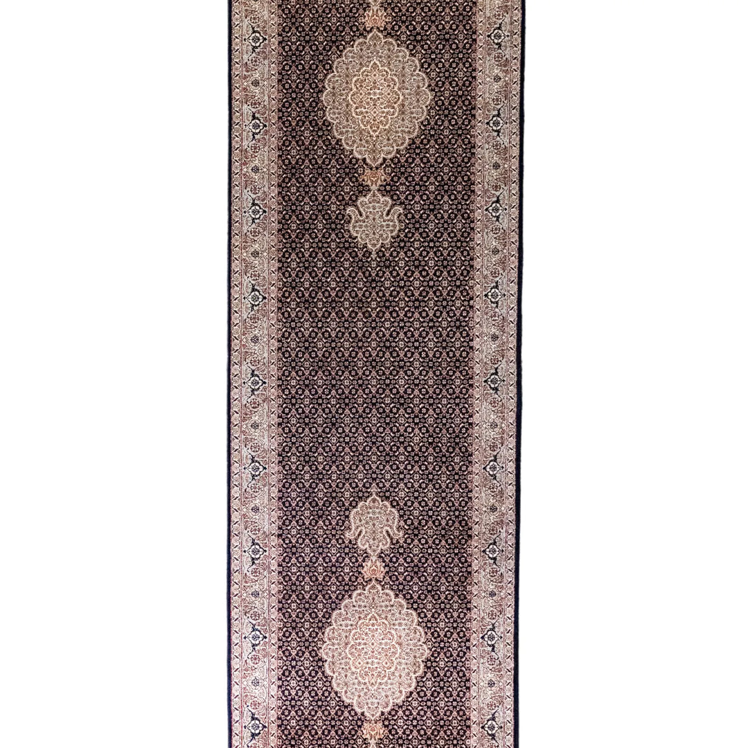 2' 7" x 11' 5" - NAVY AND GREEN TABRIZ FISH DESIGN PERSIAN RUG ( 79 x 348 CM )