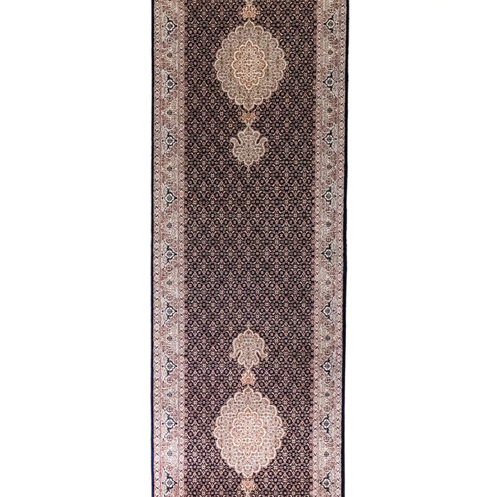 2' 7" x 11' 5" - NAVY AND GREEN TABRIZ FISH DESIGN PERSIAN RUG ( 79 x 348 CM )