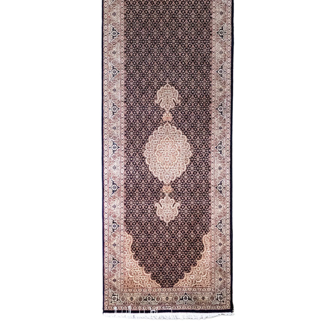 2' 7" x 11' 5" - NAVY AND GREEN TABRIZ FISH DESIGN PERSIAN RUG ( 79 x 348 CM )