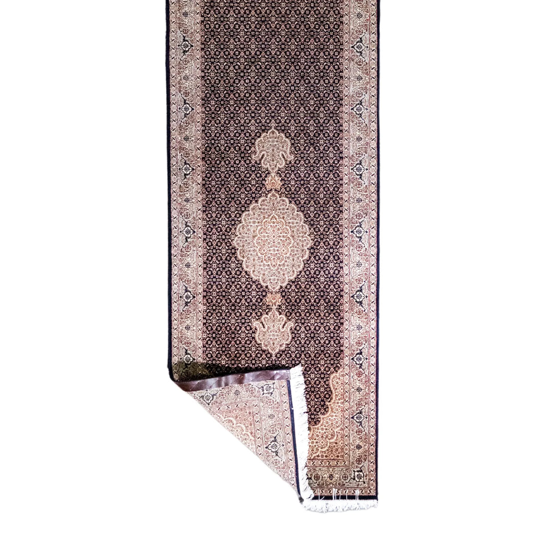 2' 7" x 11' 5" - NAVY AND GREEN TABRIZ FISH DESIGN PERSIAN RUG ( 79 x 348 CM )