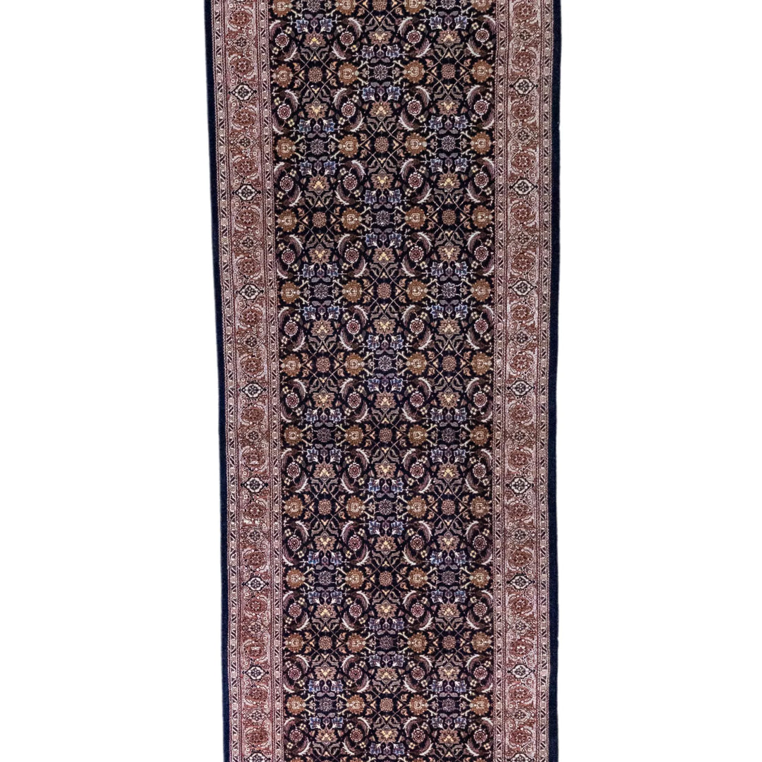 2' 9" x 11' 3" - NAVY AND ROSE TABRIZ FISH DESIGN PERSIAN RUG ( 84 x 343 CM )