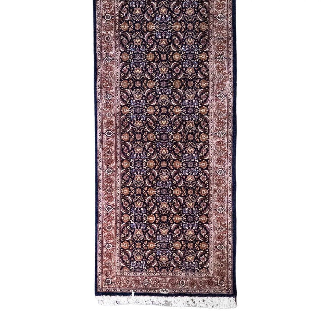 2' 9" x 11' 3" - NAVY AND ROSE TABRIZ FISH DESIGN PERSIAN RUG ( 84 x 343 CM )