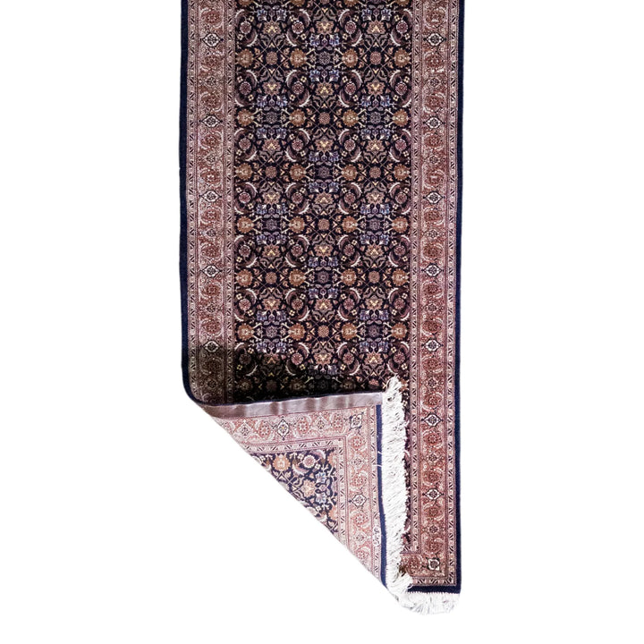 2' 9" x 11' 3" - NAVY AND ROSE TABRIZ FISH DESIGN PERSIAN RUG ( 84 x 343 CM )