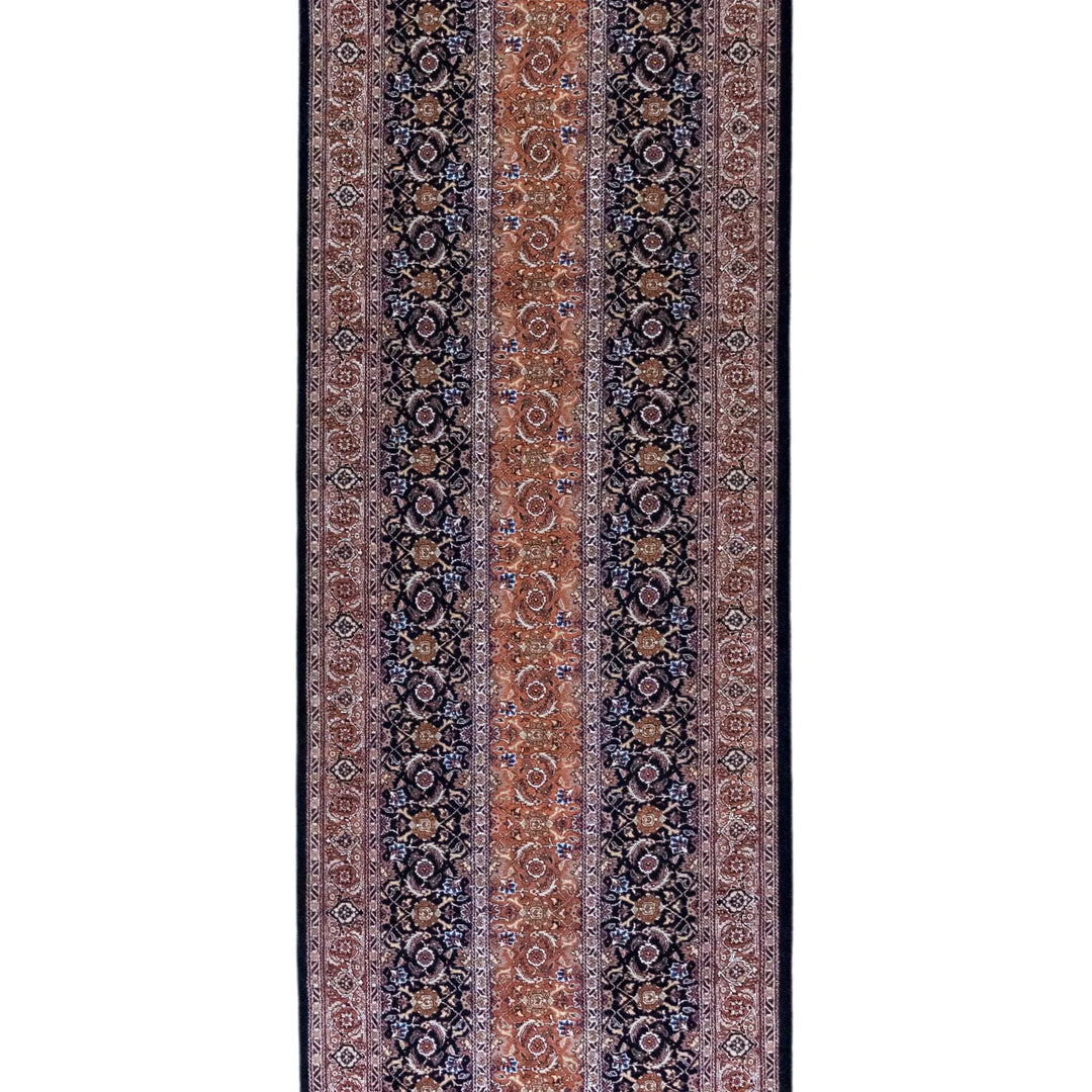 2' 9" x 11' 4" - NAVY AND ROSE TABRIZ FISH DESIGN PERSIAN RUG ( 84 x 345 CM )