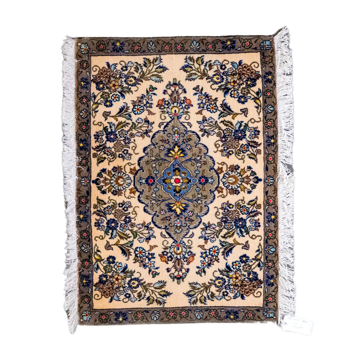 2' 5" x 3' 3" - BEIGE AND BROWN KASHAN FLORAL PERSIAN RUG ( 73 x 99 CM )