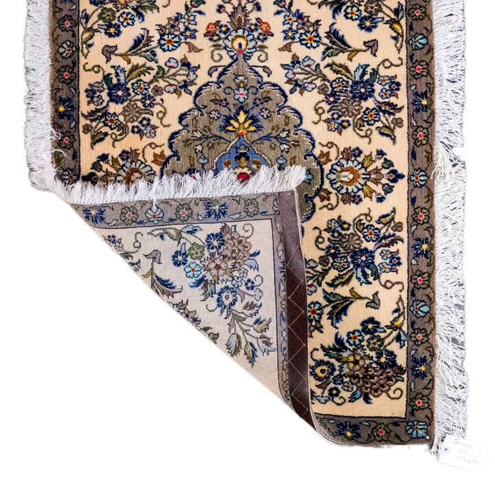 2' 5" x 3' 3" - BEIGE AND BROWN KASHAN FLORAL PERSIAN RUG ( 73 x 99 CM )