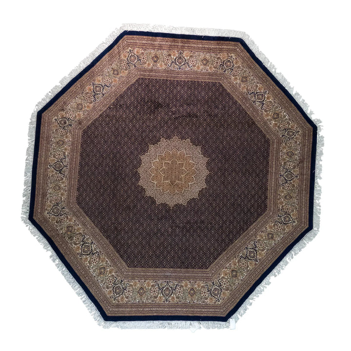 9' 10" x 9' 10" - BEIGE AND NAVY TABRIZ FISH DESIGN PERSIAN RUG ( 300 x 300 CM )