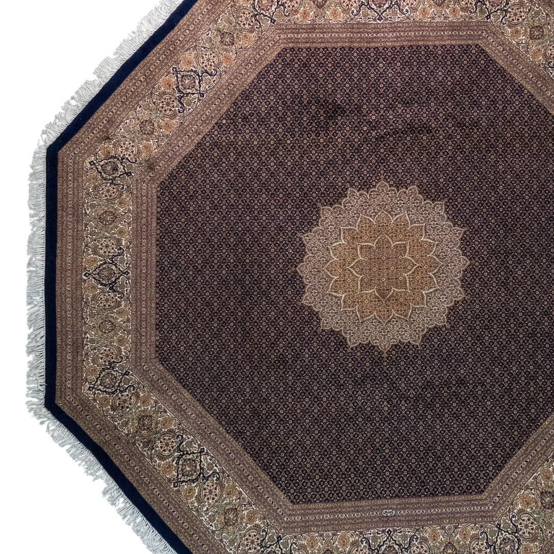 9' 10" x 9' 10" - BEIGE AND NAVY TABRIZ FISH DESIGN PERSIAN RUG ( 300 x 300 CM )