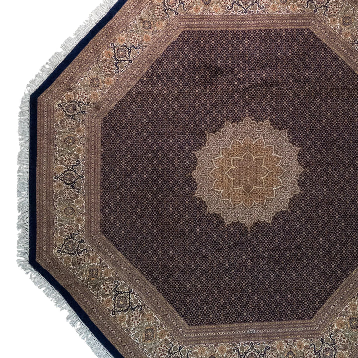 9' 10" x 9' 10" - BEIGE AND NAVY TABRIZ FISH DESIGN PERSIAN RUG ( 300 x 300 CM )