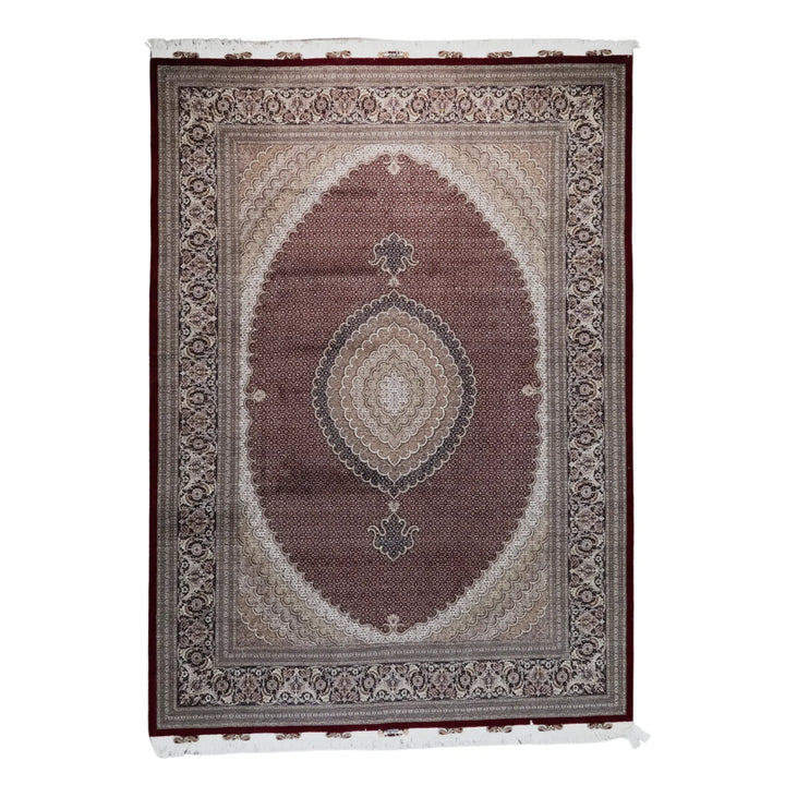 8' 2" x 11' 7" - RED AND NAVY TABRIZ FISH DESIGN PERSIAN RUG ( 249 x 353 CM )