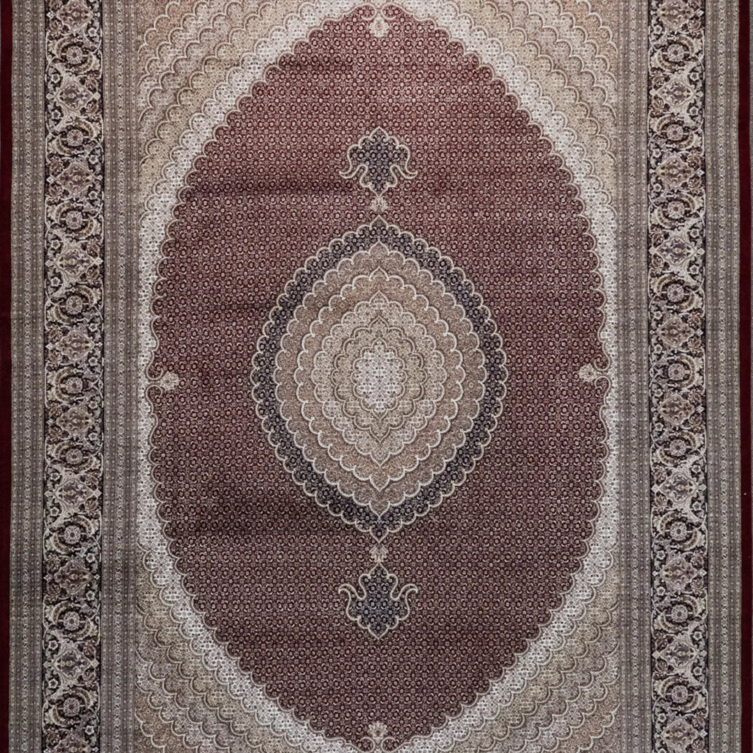 8' 2" x 11' 7" - RED AND NAVY TABRIZ FISH DESIGN PERSIAN RUG ( 249 x 353 CM )