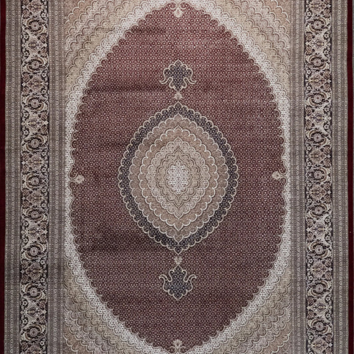 8' 2" x 11' 7" - RED AND NAVY TABRIZ FISH DESIGN PERSIAN RUG ( 249 x 353 CM )