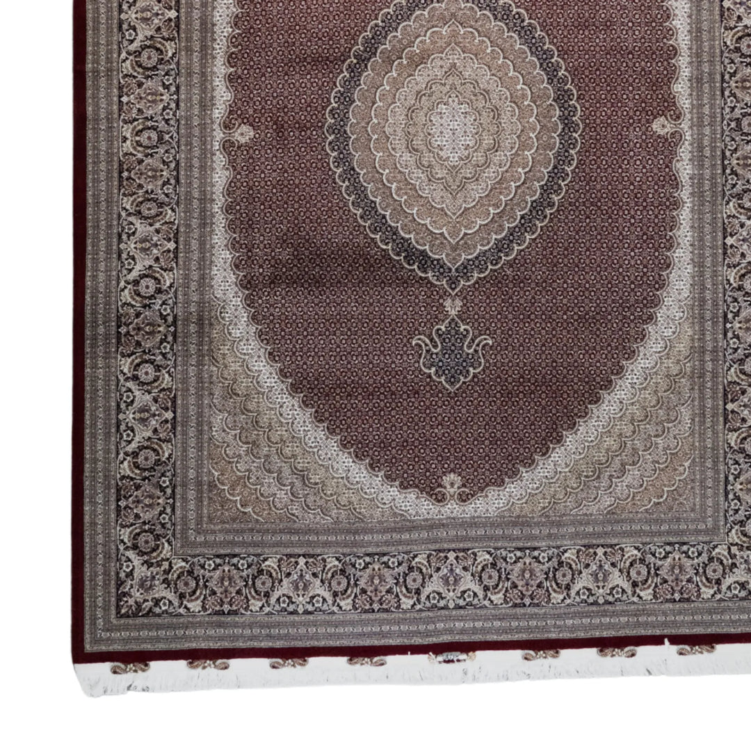 8' 2" x 11' 7" - RED AND NAVY TABRIZ FISH DESIGN PERSIAN RUG ( 249 x 353 CM )