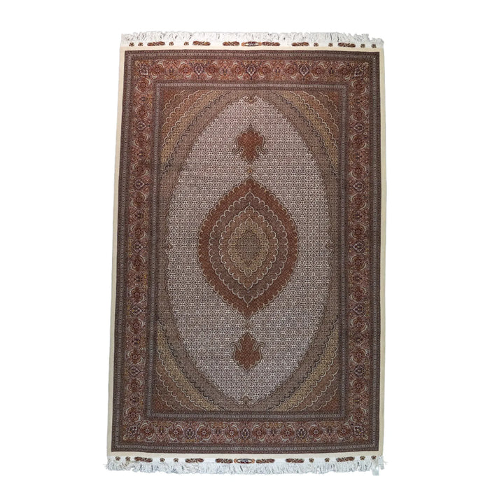 6' 9" x 10' 2" - BEIGE AND ROSE TABRIZ FISH DESIGN PERSIAN RUG ( 206 x 310 CM )