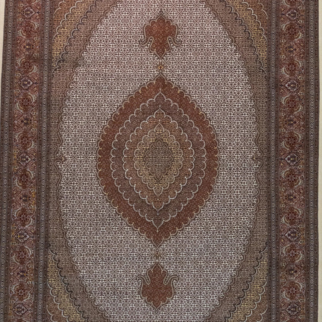 6' 9" x 10' 2" - BEIGE AND ROSE TABRIZ FISH DESIGN PERSIAN RUG ( 206 x 310 CM )