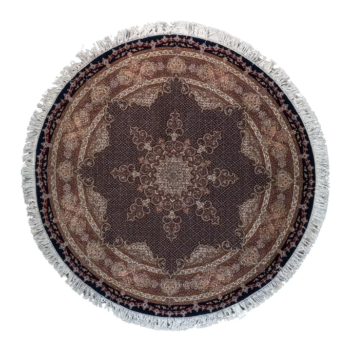 6' 8" x 6' 8" - BLACK AND RED TABRIZ FISH DESIGN PERSIAN RUG ( 203 x 203 CM )