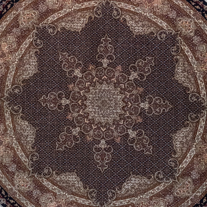 6' 8" x 6' 8" - BLACK AND RED TABRIZ FISH DESIGN PERSIAN RUG ( 203 x 203 CM )