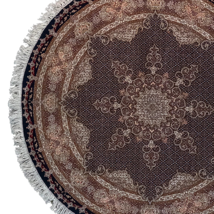 6' 8" x 6' 8" - BLACK AND RED TABRIZ FISH DESIGN PERSIAN RUG ( 203 x 203 CM )