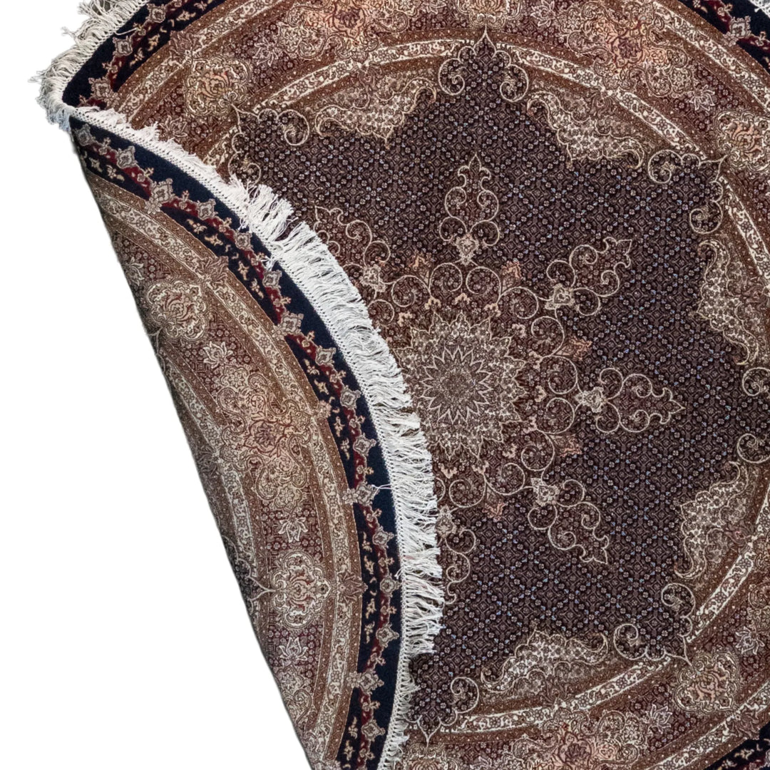 6' 8" x 6' 8" - BLACK AND RED TABRIZ FISH DESIGN PERSIAN RUG ( 203 x 203 CM )