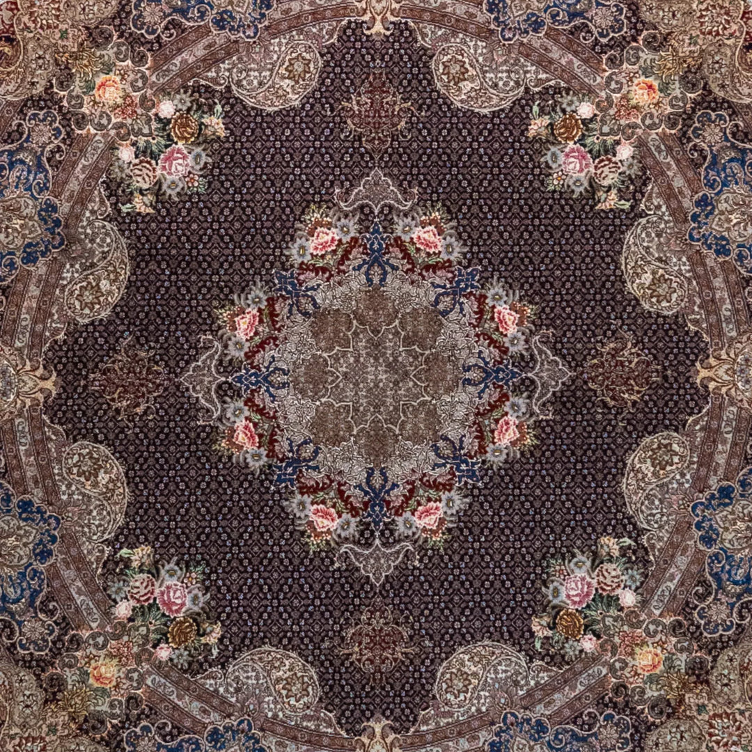 6' 9" x 9' 9" - BLACK AND NAVY TABRIZ FISH DESIGN PERSIAN RUG ( 206 x 297 CM )