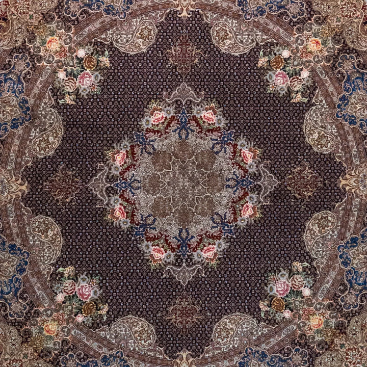 6' 9" x 9' 9" - BLACK AND NAVY TABRIZ FISH DESIGN PERSIAN RUG ( 206 x 297 CM )