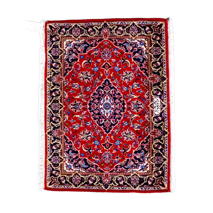 3' 3" x 6' 9" - RED AND NAVY KASHAN FLORAL PERSIAN RUG ( 99 x 206 CM )