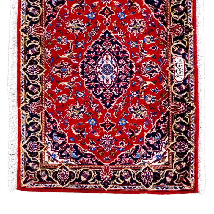 3' 3" x 6' 9" - RED AND NAVY KASHAN FLORAL PERSIAN RUG ( 99 x 206 CM )