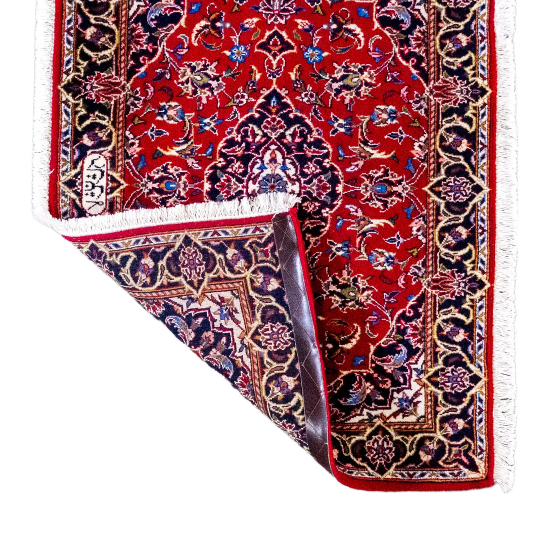 3' 3" x 6' 9" - RED AND NAVY KASHAN FLORAL PERSIAN RUG ( 99 x 206 CM )