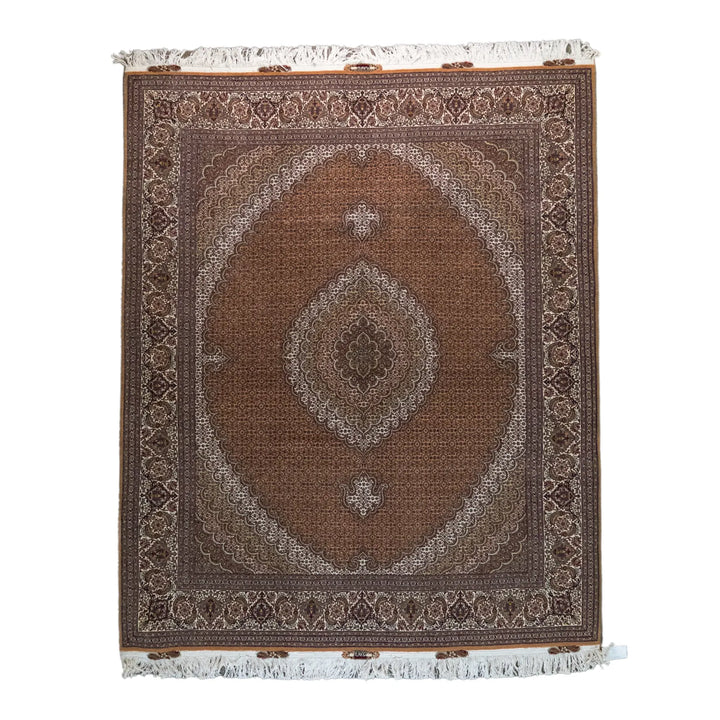 6' 9" x 8' 3" - ROSE AND BEIGE TABRIZ FISH DESIGN PERSIAN RUG ( 206 x 251 CM )