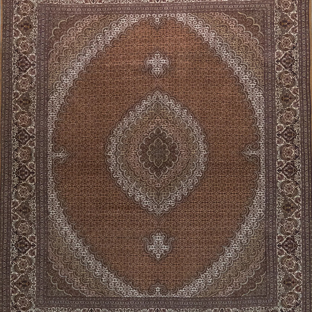 6' 9" x 8' 3" - ROSE AND BEIGE TABRIZ FISH DESIGN PERSIAN RUG ( 206 x 251 CM )