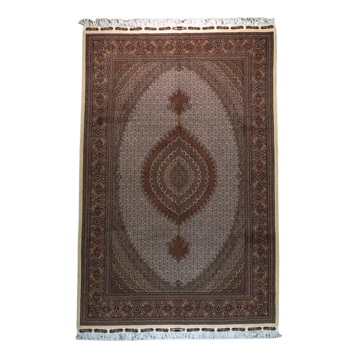 6' 7" x 9' 10" - BEIGE AND ROSE TABRIZ FISH DESIGN PERSIAN RUG ( 200 x 300 CM )