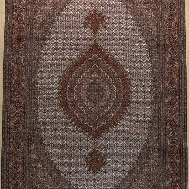 6' 7" x 9' 10" - BEIGE AND ROSE TABRIZ FISH DESIGN PERSIAN RUG ( 200 x 300 CM )