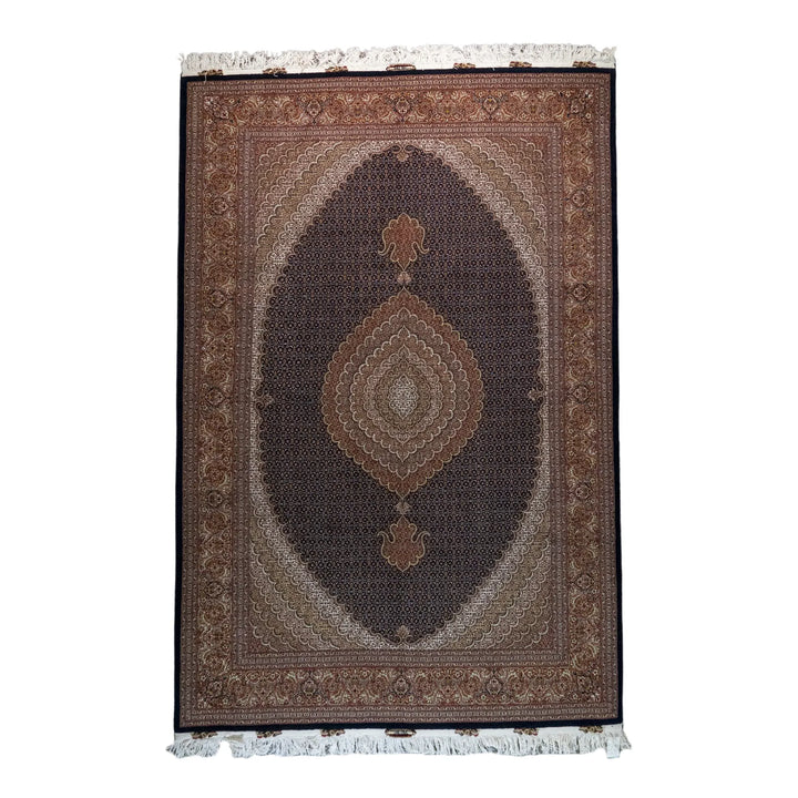 6' 9" x 10' 0" - BLACK AND ROSE TABRIZ FISH DESIGN PERSIAN RUG ( 206 x 305 CM )