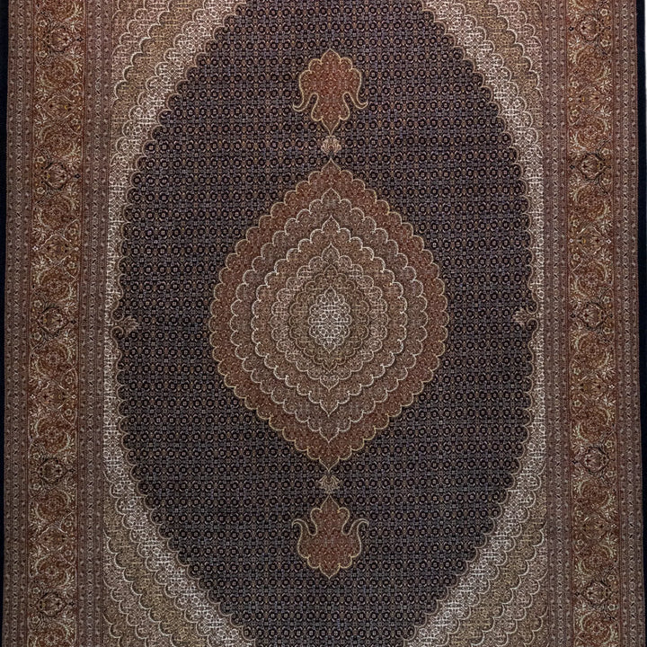 6' 9" x 10' 0" - BLACK AND ROSE TABRIZ FISH DESIGN PERSIAN RUG ( 206 x 305 CM )