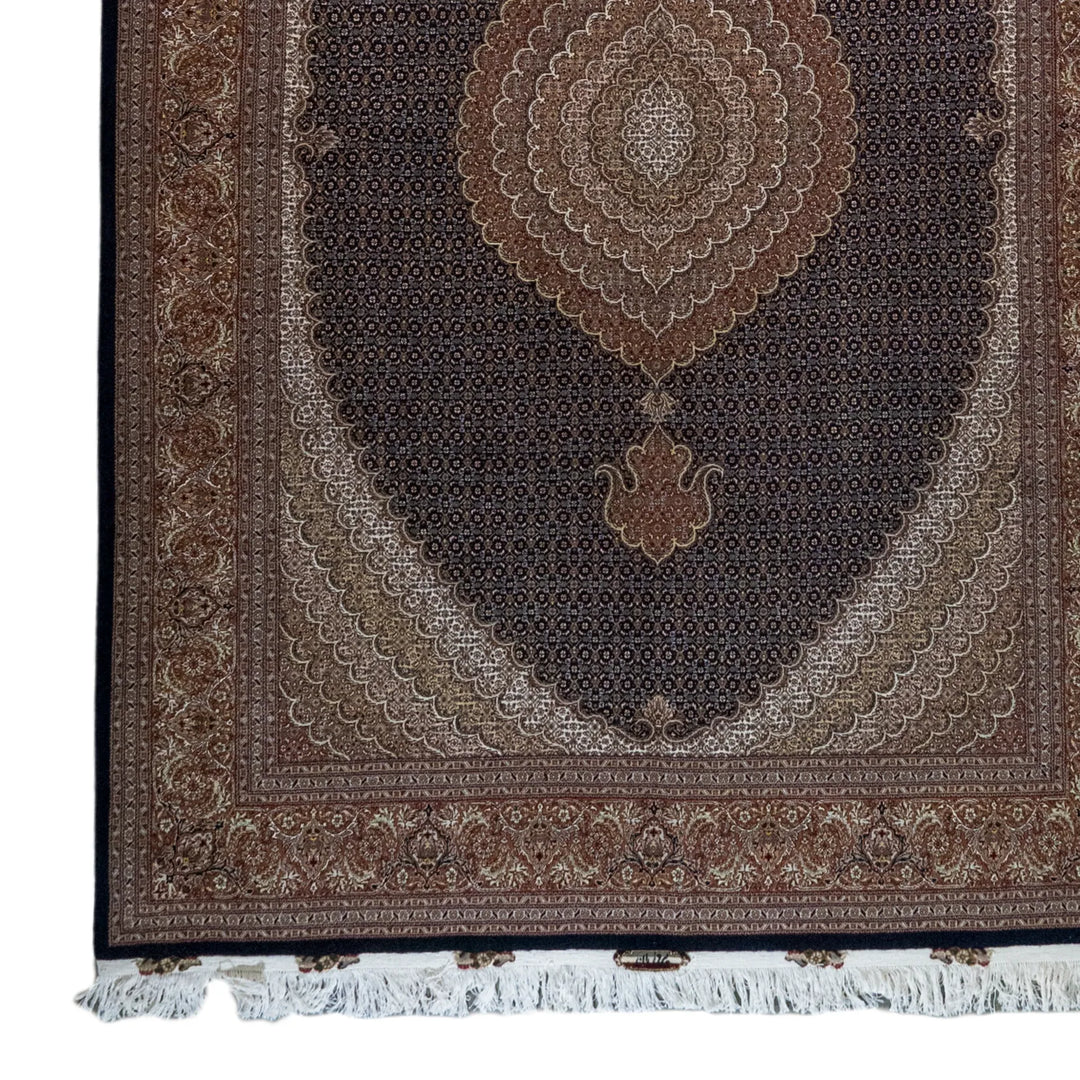 6' 9" x 10' 0" - BLACK AND ROSE TABRIZ FISH DESIGN PERSIAN RUG ( 206 x 305 CM )