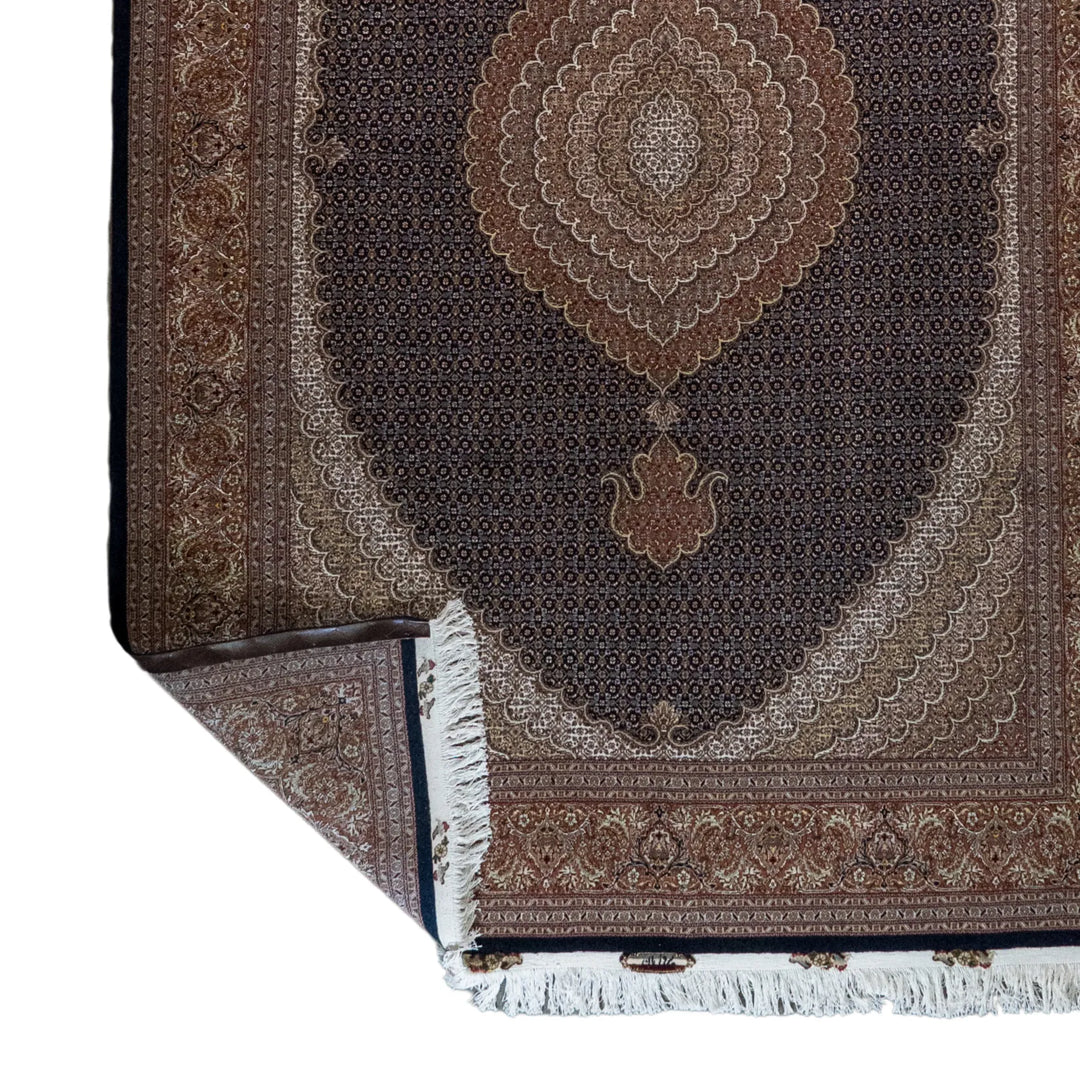 6' 9" x 10' 0" - BLACK AND ROSE TABRIZ FISH DESIGN PERSIAN RUG ( 206 x 305 CM )