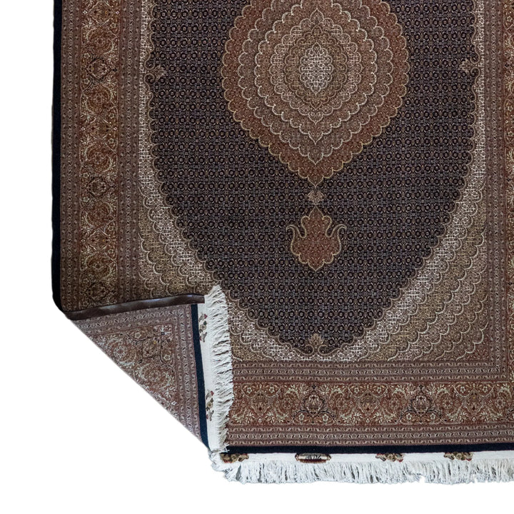 6' 9" x 10' 0" - BLACK AND ROSE TABRIZ FISH DESIGN PERSIAN RUG ( 206 x 305 CM )