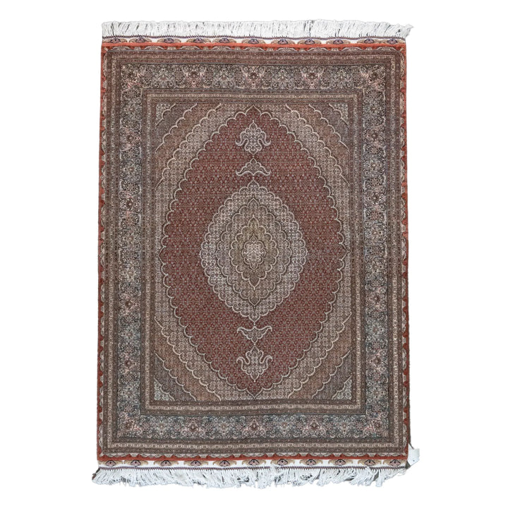 4' 11" x 6' 9" - BEIGE AND GREEN TABRIZ FISH DESIGN PERSIAN RUG ( 150 x 206 CM )