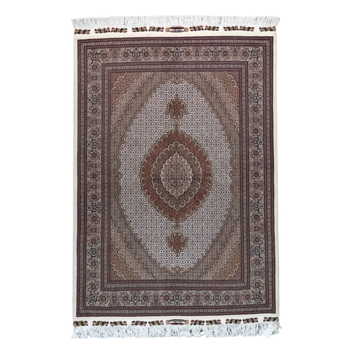 5' 1" x 7' 2" - BEIGE AND GRAY TABRIZ FISH DESIGN PERSIAN RUG ( 155 x 218 CM )