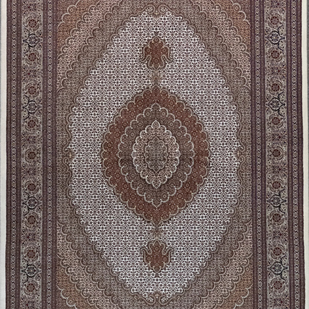 5' 1" x 7' 2" - BEIGE AND GRAY TABRIZ FISH DESIGN PERSIAN RUG ( 155 x 218 CM )