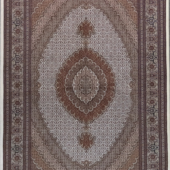 5' 1" x 7' 2" - BEIGE AND GRAY TABRIZ FISH DESIGN PERSIAN RUG ( 155 x 218 CM )