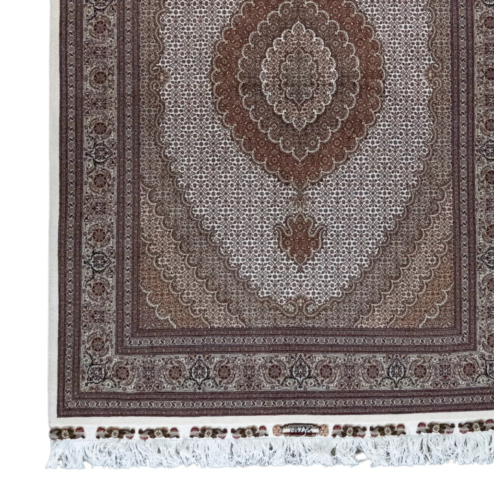 5' 1" x 7' 2" - BEIGE AND GRAY TABRIZ FISH DESIGN PERSIAN RUG ( 155 x 218 CM )