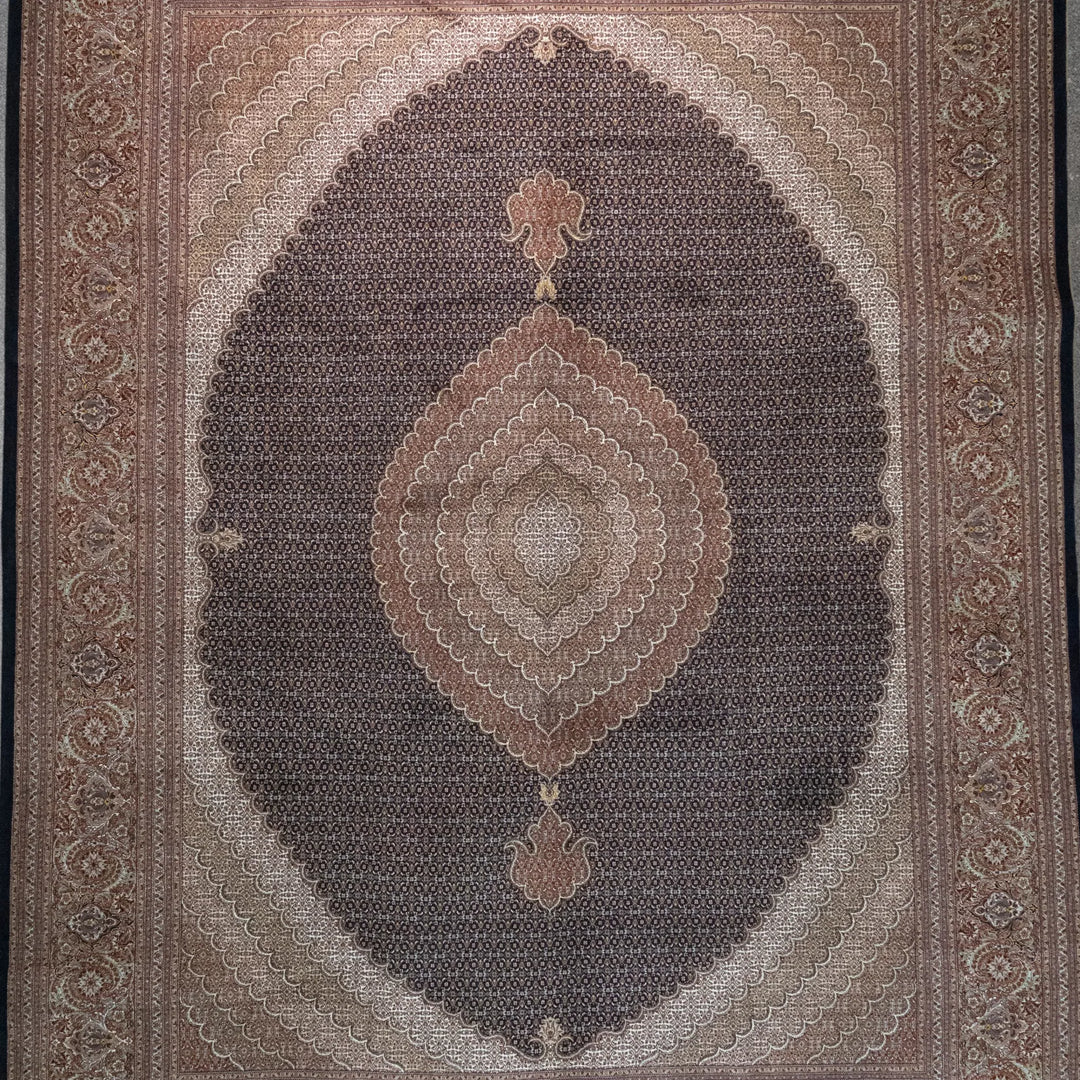 9' 10" x 13' 1" - NAVY AND ROSE TABRIZ FISH DESIGN PERSIAN RUG ( 300 x 399 CM )