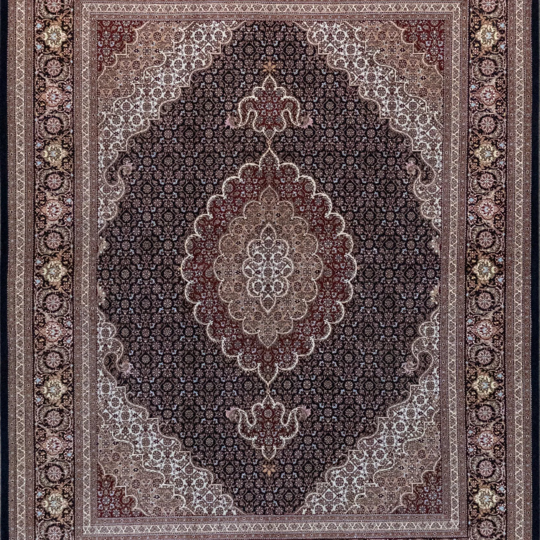 5' 2" x 6' 10" - NAVY AND NAVY TABRIZ FISH DESIGN PERSIAN RUG ( 157 x 208 CM )