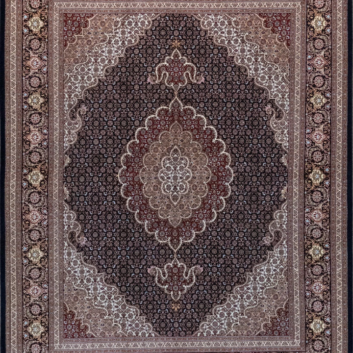 5' 2" x 6' 10" - NAVY AND NAVY TABRIZ FISH DESIGN PERSIAN RUG ( 157 x 208 CM )